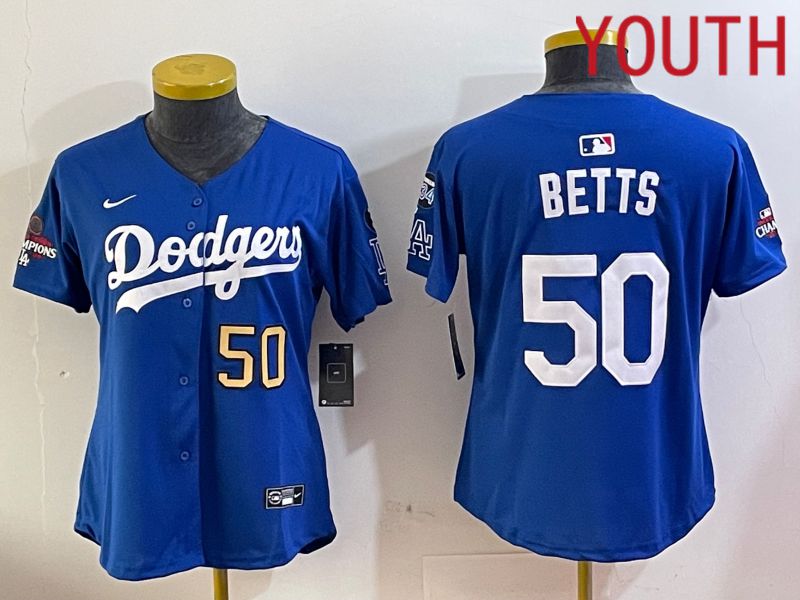 Youth Los Angeles Dodgers #50 Betts Blue Game 2024 Nike MLB Jersey style 12051